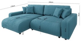 Türkiz kordbársony kinyitható sarokkanapé Sara – Ropez