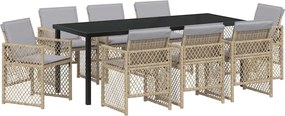 vidaXL Kert étkező szett 9 pcs Bézs polirattan
