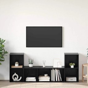 TV szekrény 3 pcs Fekete 107 x 35 x 37 cm Faanyag
