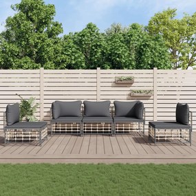 5 részes antracitszürke polyrattan kerti ülőgarnitúra párnákkal
