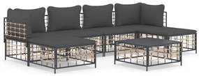 7 részes antracitszürke polyrattan kerti ülőgarnitúra párnákkal