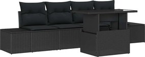 vidaXL Kanapé Szett párnával 5 pcs Fekete polirattan