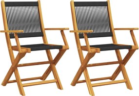 vidaXL 2 db fekete tömör akácfa és polipropilén kerti szék