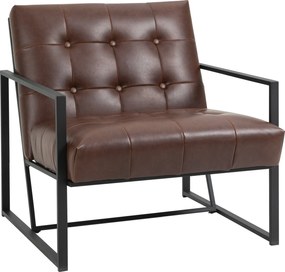 HOMCOM Chesterfield Pihenő Fotel Párnázott Ülés Háttámla Fekete Fém Váz Műbőr Csokoládé | Aosom