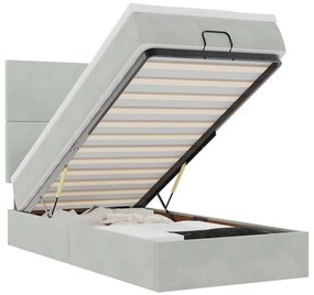 Ottomán ágykeret matracokkal világosszürke 80x200cm bársony