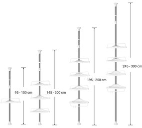 Állítható fürdőszoba sarokpolc, teleszkópos zuhanypolc, 95-300 cm