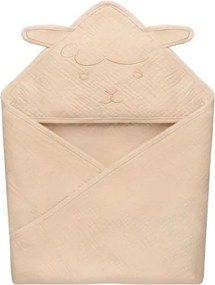 Lionelo - Muszlin kapucnis babatörölköző, bézs (Sand)