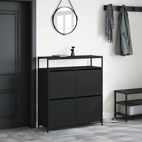 fekete cipőszekrény 4 kihajtható fiókkal 100 x 34 x 112 cm