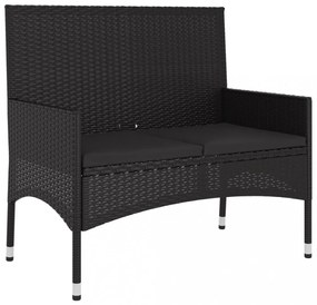 fekete 2 személyes polyrattan kerti pad párnával