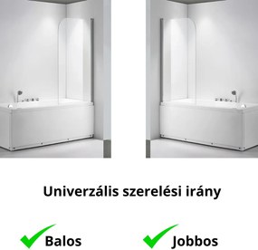 Stuxi Ravenna 75x140 kihajtható 1 szárnyú kádparaván 6 mm vastag vízlepergető biztonsági üveggel, krómozott elemekkel