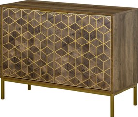 HOMCOM Konyhai és Nappali Fa 2-Ajtós Buffetje, Modern Tálaló Arany Díszítéssel és Acél Lábakkal, 99x39x75,5cm | Aosom