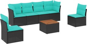 vidaXL 7 részes fekete polyrattan kerti ülőgarnitúra párnákkal