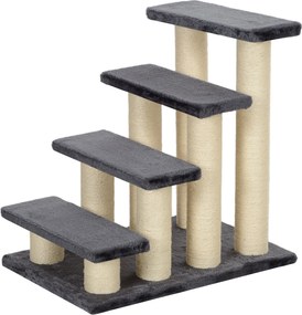 PawHut 4 lépcsős kutya lépcső 59 cm magas macskák és kutyák számára, kutya rámpa, macska lépcső, belépési segédeszköz ágyhoz, kanapéhoz, szürke | Aoso