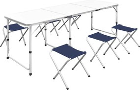 vidaXL Összecsukható állítható magasságú 6 székes kempingasztalszett 180x60cm