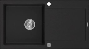 Mexen Leo gránit mosogató 1 tálcás csepegtetővel 900 x 500 mm, fekete, krómozott szifon - 6501901010-77