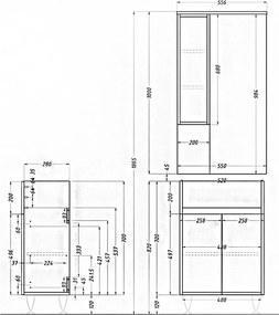 Bianca Plus 55 fürdőszoba bútor felsőszekrény, sonoma tölgy színben, jobbos nyitásirány