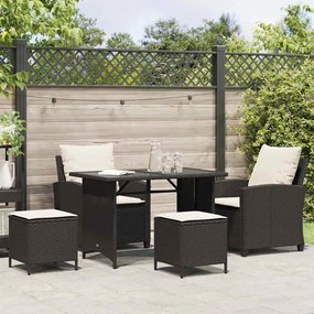 4 részes fekete polyrattan kerti ülőgarnitúra párnákkal