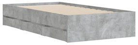 betonszürke szerelt fa ágykeret fiókokkal 90 x 190 cm