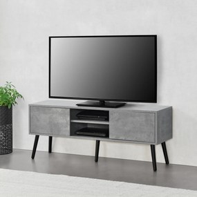 TV-állvány Eskilstuna 120x29,5x46,5 cm forgácslap tömör fa lábakkal betonhatású [en.casa]