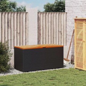 Fekete polyrattan és akácfa kerti tárolóláda 110 x 50 x 54 cm