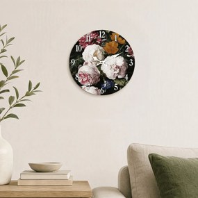 Hodiny nástěnné - pr. 34 cm, MDF, květinový motiv