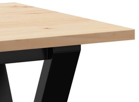 tömör fenyőfa és öntöttvas dohányzóasztal Y-vázzal 100x50x45 cm
