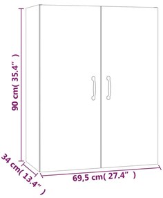 fekete szerelt fa függőszekrény 69,5 x 34 x 90 cm