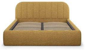 Mustársárga kárpitozott ágyneműtartós franciaágy ágyráccsal 180x200 cm Juno – Windsor &amp; Co Sofas