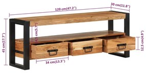 tömör akácfa TV-szekrény 120 x 30 x 45 cm