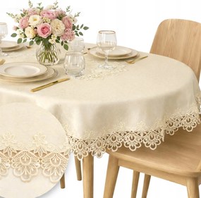 Abrosz Ovális Asztalterítő Elegáns boho csipkés krém gipiurával 130x180 ecru