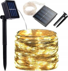 Drót Napelemes kerti lámpák 100 Led IP44 Fehér Meleg fényfüzér