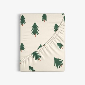 Goldea körgumis pamut lepedő - fenyőfák natúr alapon 160 x 200 cm