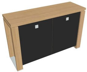 Verno+ alacsony szekrény 140 x 46 x 90 cm, üvegajtó, világos tölgy / fekete