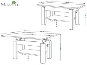 Mazzoni BRAVO Artisan Tölgy/Bézs (Pezsgő) - NYITHATÓ/ MAGASÍTHATÓ DOHÁNYZÓASZTAL POLCOS ÉTKEZŐASZTAL ÉS DOHÁNYZÓASZTAL EGYBEN