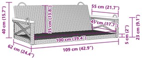 fekete polyrattan hintapad 109 x 62 x 40 cm