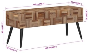 tömör újrahasznosított tíkfa pad 110 x 35 x 45 cm