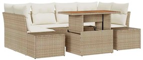 vidaXL Kerti Kanapé Szett tárolóval 7 pcs Bézs Poli rattan