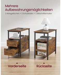 VASAGLE Oldalasztal, éjjeliszekrény beépített elosztóval barna és fekete színben