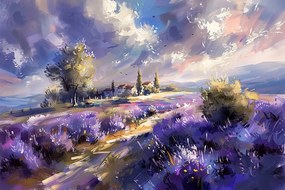 Vászonkép Canvas Tájkép Város Levendula Mező 120x80