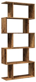 5 szintes antik fa színű fa elválasztó könyvespolc 70x24x161 cm
