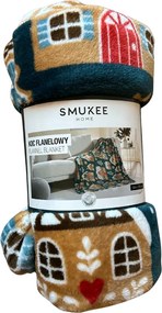 Karácsonyi takaró 130x170 cm sötétzöld Mézeskalács házikó