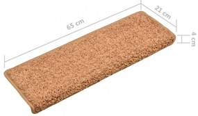 15 db krémszínű lépcsőszőnyeg, téglalap alakú széllel, 65 x 21 x 4 cm