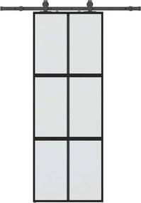 vidaXL fekete edzett üveg tolóajtó fémszerelék szettel 76x205 cm