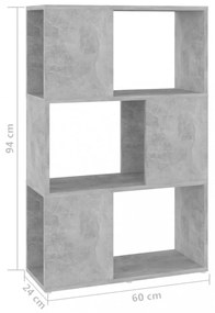 betonszürke szerelt fa térelválasztó könyvszekrény 60x24x94 cm