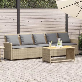 5 személyes bézs polyrattan kerti kanapé párnával