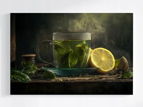 Vászonkép Canvas Zöld Tea Ital Főzet Gyógynövények Csésze 120x80