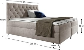 Boxspring ágy, 140x200, szürkésbézs Taupe Velvet szövet, GULIETTE + ajándék