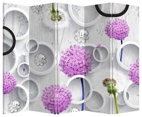 Paraván - 3D absztrakció körökkel és virágokkal (210x170 cm)