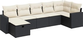 vidaXL 7 részes fekete polyrattan kerti ülőgarnitúra párnával