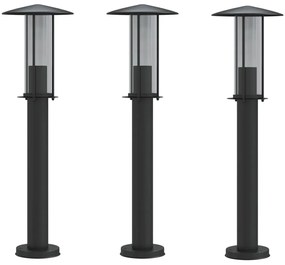 3 db fekete rozsdamentes acél kültéri állólámpa 60 cm